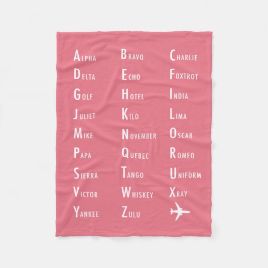 Phonetic Alphabet Aviation Pink Fleece Blanket Deken (Voorkant)