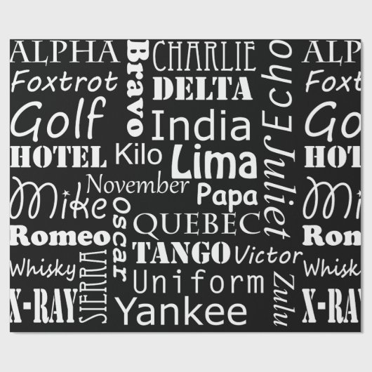 Phonetic Alphabet Black and White Pattern Cadeaupapier (Vlak)