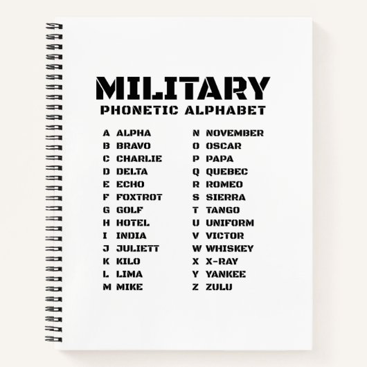Phonetic Alphabet for the Military – College Ruled Notitieboek (Voorkant)