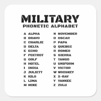Phonetic Alphabet Military ALPHA - ZULU Vierkante Sticker
