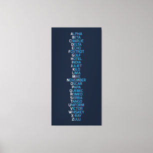 Phonetic Alphabet Navy Blue Canvas Afdruk