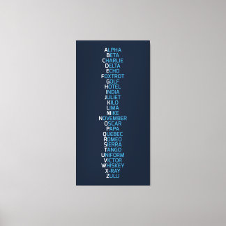 Phonetic Alphabet Navy Blue Canvas Afdruk