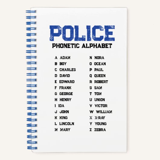 Phonetic Alphabet Police Spiral Notebook Blue Notitieboek (Voorkant)