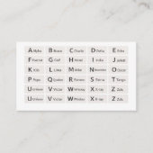 Phonetic Alphabet Quick Reference Card, At-a-Glanc Visitekaartje (Voorkant)