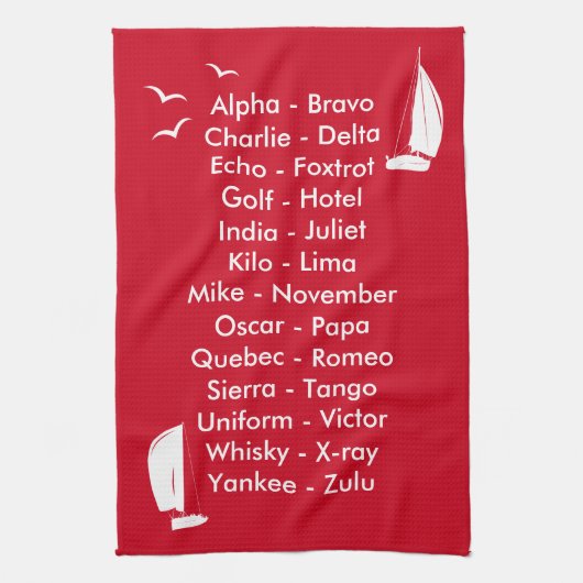 Phonetic Alphabet Red Sailboat Theedoek (Verticaal)