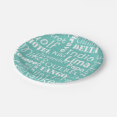 Phonetisch alfabet blauw en wit papieren bordje (Gekanteld)