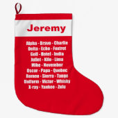 Phonetisch alfabet Novelty Red en White Grote Kerstsok (Voorkant)