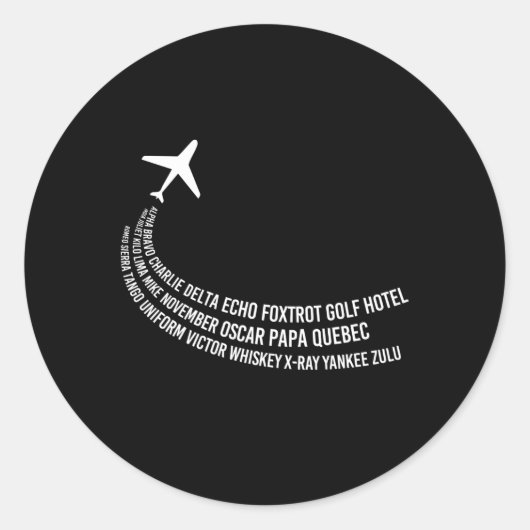 Phonetisch Alfabet Pilootvliegtuig Ronde Sticker (Voorkant)