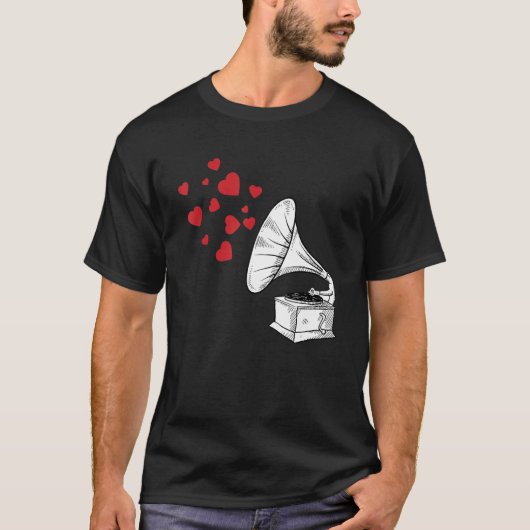 Phonograph Heart Notes Valentijnsdag Cute Music L T-shirt (Voorkant)