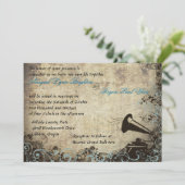 Phonograph Huwelijksuitnodiging Licht Blauw Kaart (Staand voorkant)