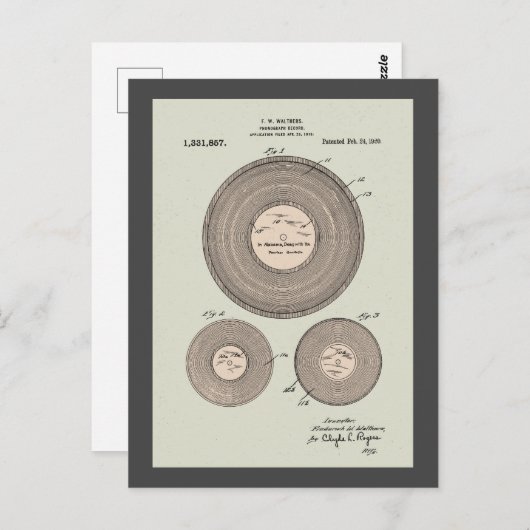  Phonograph Record Patent Briefkaart (Voorkant / Achterkant)