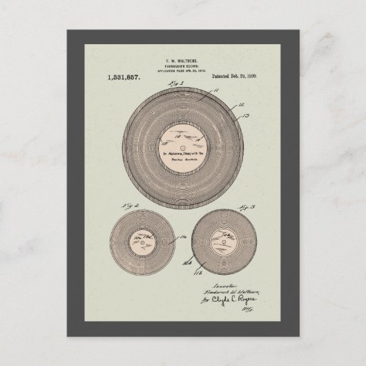 Phonograph Record Patent Briefkaart (Voorkant)