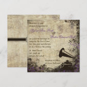 Phonograph Vintage Huwelijksuitnodiging Paarse Kaart (Voorkant / Achterkant)