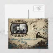  Phonograph Wedding Save the Date Briefkaart (Voorkant / Achterkant)