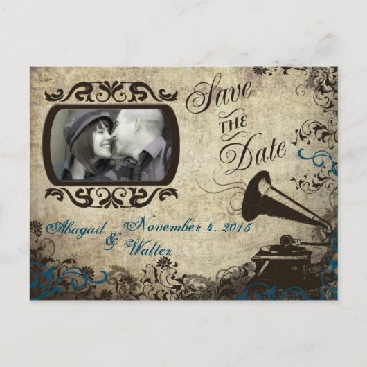  Phonograph Wedding Save the Date Briefkaart (Voorkant)