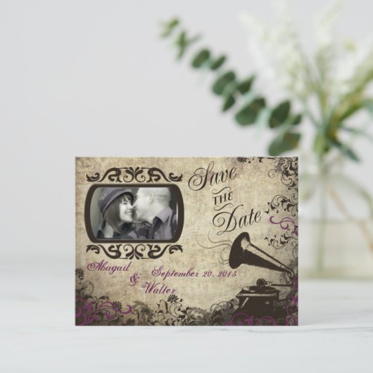  Phonograph Wedding Save the Date Briefkaart (Staand voorkant)