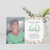 Photo 60th Birthday Party Pastel Floral  Kaart (Staand voorkant)