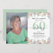 Photo 60th Birthday Party Pastel Floral  Kaart (Voorkant / Achterkant)