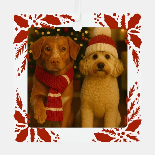 Photo and Custom Text Personalized Holly Metalen Ornament (Voorkant)