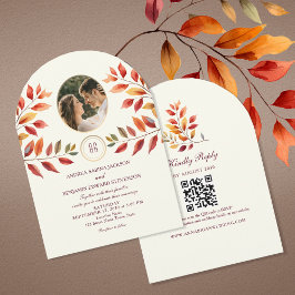 Photo and QR Code Fall Wedding Kaart