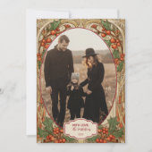 Photo Antique Holly Berry Christmas Feestdagenkaart (Voorkant)