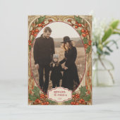 Photo Antique Holly Berry Christmas Feestdagenkaart (Staand voorkant)