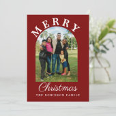 Photo Arch Modern Script Christmas Red Feestdagenkaart (Staand voorkant)
