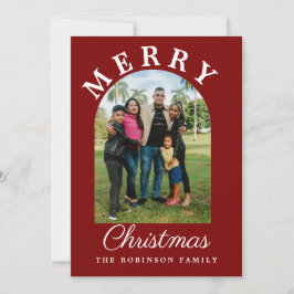 Photo Arch Modern Script Christmas Red Feestdagenkaart