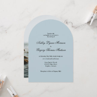 Photo Arch Shaped teal Wedding Invitation Kaart