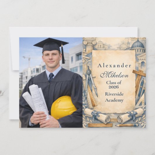 Photo Architect Graduation Blueprint Design Aankondiging (Voorkant)
