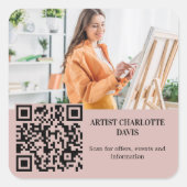Photo artist designer dusty rose pink QR code Vierkante Sticker (Voorkant)