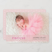 PHOTO BABY ANNOUNCEMENT initiaal overlay meisje ro Aankondiging (Voorkant / Achterkant)