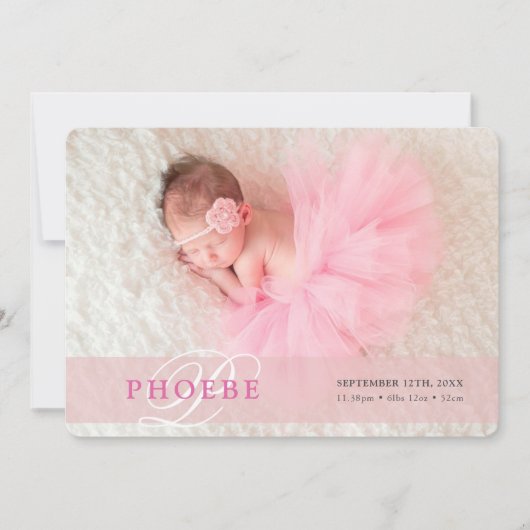 PHOTO BABY ANNOUNCEMENT initiaal overlay meisje ro Aankondiging (Voorkant)