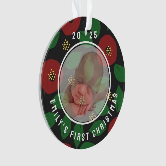 Photo Baby's First Christmas Floral Ornament (voorkant)