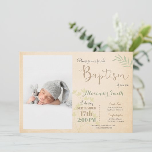 Photo Baptism Invitation Kaart (Staand voorkant)