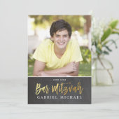 PHOTO BAR MITZVAH modern chalkboard gold writing Kaart (Staand voorkant)