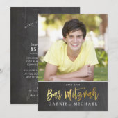 PHOTO BAR MITZVAH modern chalkboard gold writing Kaart (Voorkant / Achterkant)
