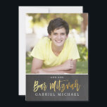 PHOTO BAR MITZVAH modern chalkboard gold writing Kaart<br><div class="desc">door kat massard >> kat@simplysweetPAPERIE.com <<<< een trendy uitnodigingsontwerp voor de BAR MITZVAH Setup van uw kind als sjabloon is het eenvoudig voor u om uw eigen details toe te voegen of op de aanpassingsknop te drukken en tekst, lettertypen, grootten enz. toe te voegen of te wijzigen TIP: 1. Als...</div>