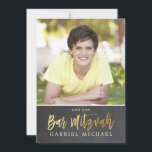 PHOTO BAR MITZVAH modern chalkboard gold writing Kaart<br><div class="desc">door kat massard >> kat@simplysweetPAPERIE.com <<<< een trendy uitnodigingsontwerp voor de BAR MITZVAH Setup van uw kind als sjabloon is het eenvoudig voor u om uw eigen details toe te voegen of op de aanpassingsknop te drukken en tekst, lettertypen, grootten enz. toe te voegen of te wijzigen TIP: 1. Als...</div>