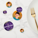 Photo Bar Mitzvah Paarse Waterverf Goudfolie Confetti<br><div class="desc">Voeg wat extra stijl aan uw favoriete feest van de Bar Mitzvah met deze klantgerichte lijstconfetti toe! De metallische gouden borstelslagen van de folie en Ster van David, samen met gewaagde, witte typografie, leggen een rijke, donkere paarse achtergrond van de waterverf van de ombre aan één kant over. De foto...</div>