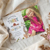 Photo Barnyard Boerderij 3rd Birthday Invitation