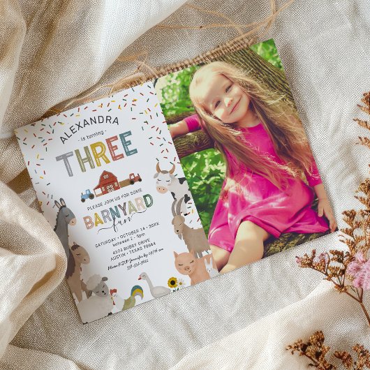 Photo Barnyard Boerderij 3rd Birthday Invitation Kaart