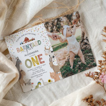 Photo Barnyard Boerderij First Birthday Invitation