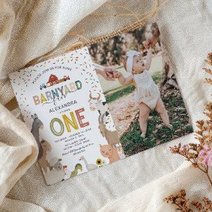 Photo Barnyard Boerderij First Birthday Invitation Kaart