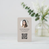 Photo Beige QR Code Visitekaartje (Staand voorkant)