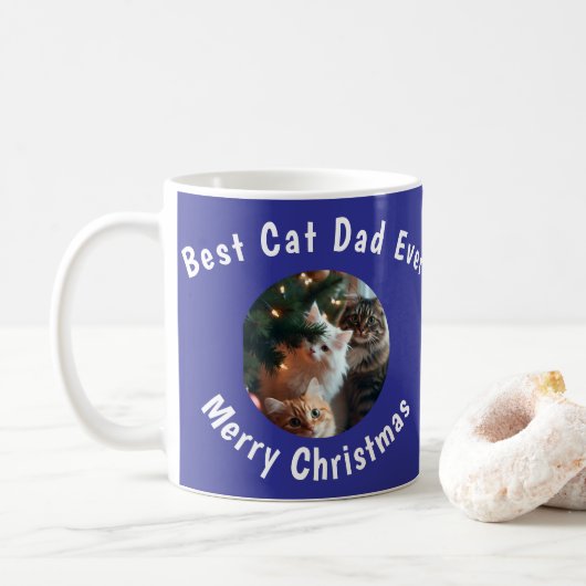 Photo Best Cat Dad Ever Custom Pet Name Blue  Koffiemok (Met donut)