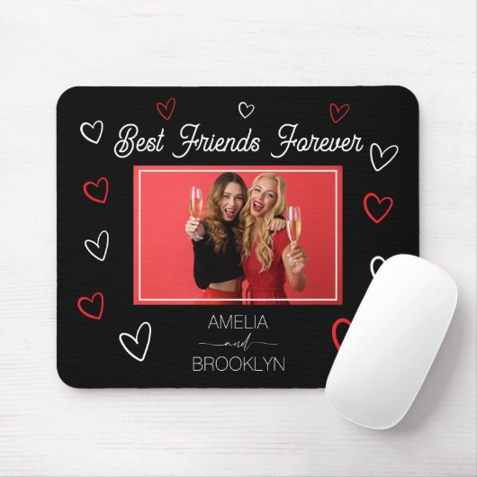 Photo Best Friends Forever Black and Red Hearts Muismat (Met muis)
