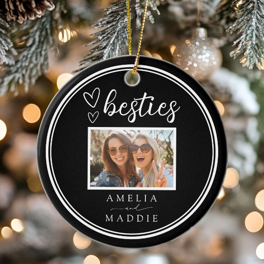Photo Besties Modern Minimal Black and White  Keramisch Ornament