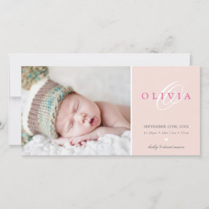 PHOTO BIRTH ANNOUNCTION gezoete baby blush roze Aankondiging