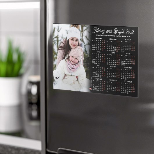Photo Black Calendar 2026 Family Magnetic Card Magnetische Uitnodiging